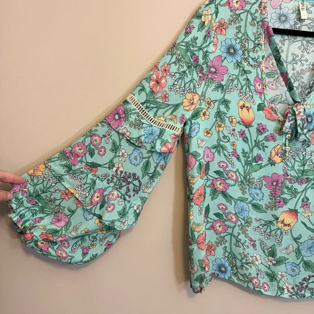 Spell & The Gypsy Sayulita Blouse Women Small Floral Boho Long Sleeve Birthstone - Picture 3 of 7